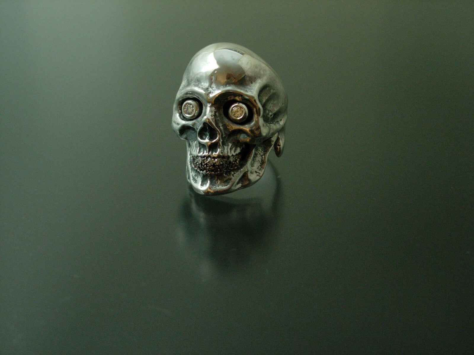 GIANT SKULL RING WITH DIAMOND EYES &TEETH SKULL RING MASONIC  925 ANATOMICAL