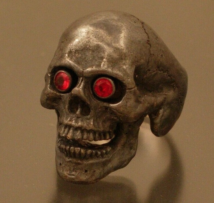Sterling silver skull ring  natural ruby eyes ring masonic jewelry 925 handmade