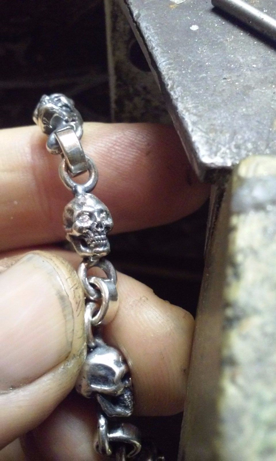 STERLING SILVER SKULL NECKLACE   HEAVY SILVER NECKLACE HANDMADE USA 925 .