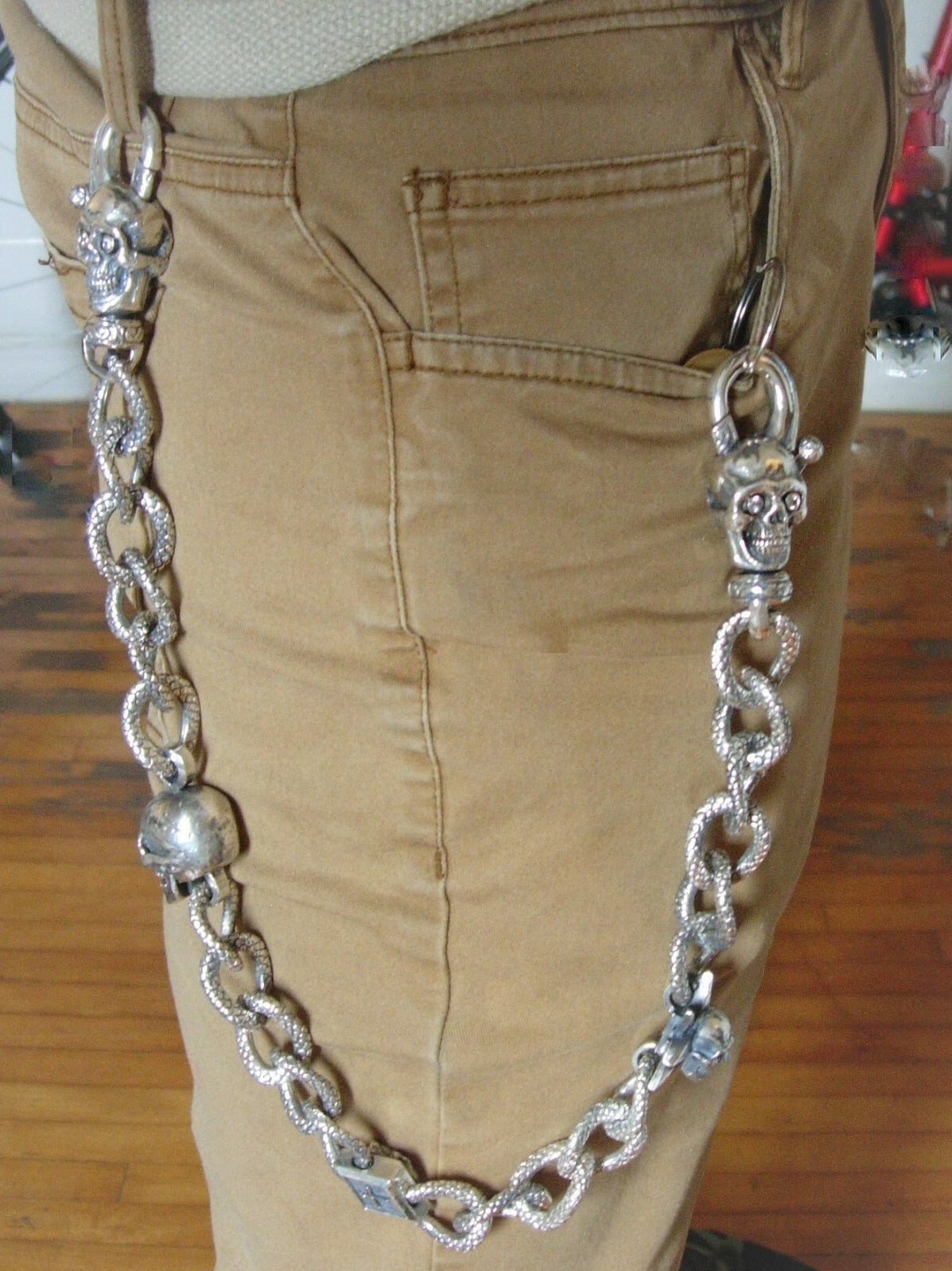 STERLING WALLET CHAIN MASSIVE DRAGON LINK CRAZY BEAST 480 GRAMS 1.60 DIAMONDS 