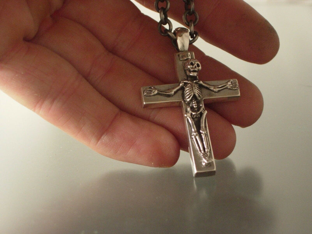 925 silver gothic skull crucifix pendant