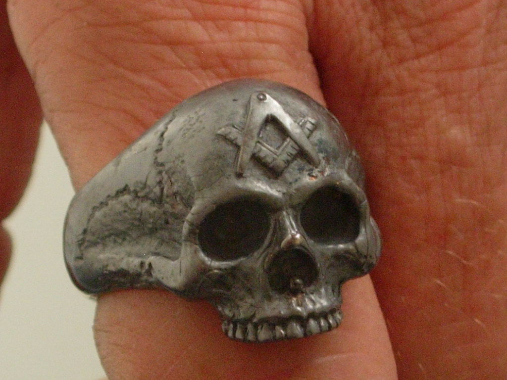  STERLING SILVER MASONIC SKULL RING ! Heavy solid 925 masonic handmade jewelry