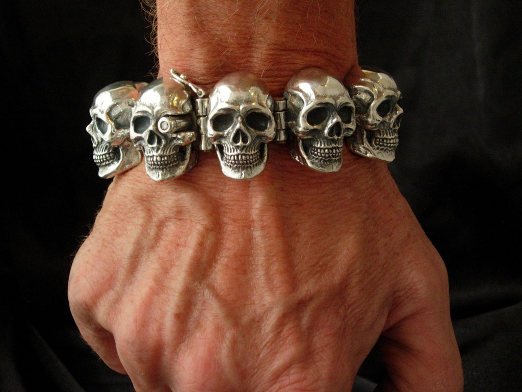  STERLING SILVER SKULL BRACELET MASSIVE MENS BRACELETS.925,HANDMADE