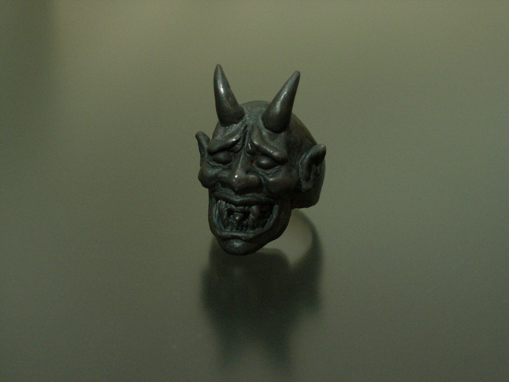 BLACK DEVIL RING 925  Handmade ONI RING 14K STERLING SILVER DEVIL MASONIC RING