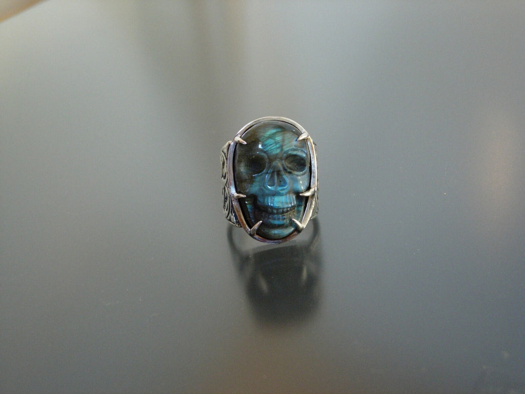 STERLING SILVER LABRADORITE SKULL RING EXTRA LARGE LABRADORITE RING  925