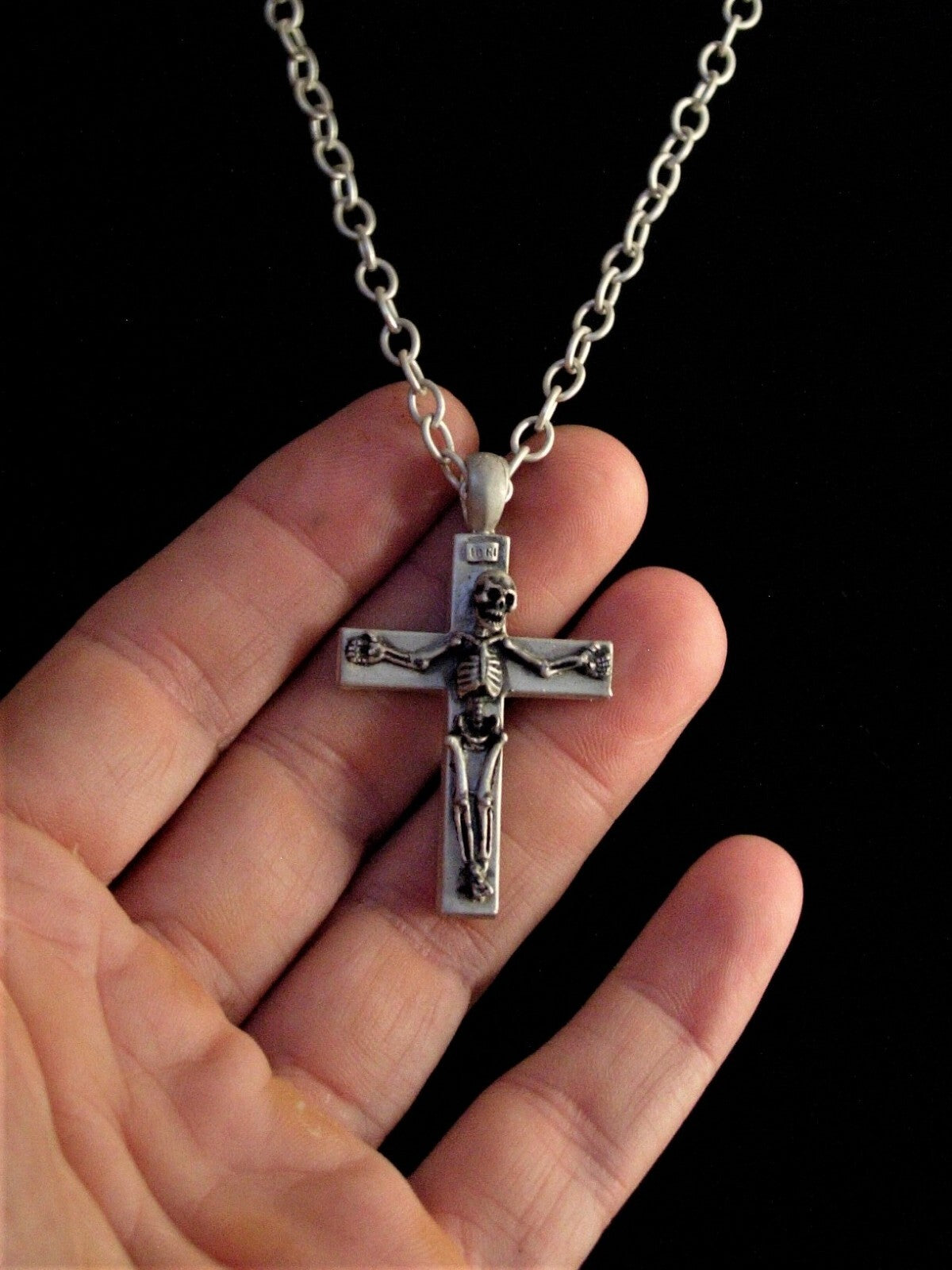925 silver gothic skull crucifix pendant