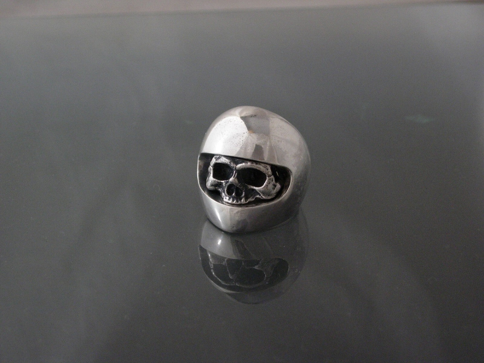 MOTORCYCLE SKULL RING 925 handmade USA