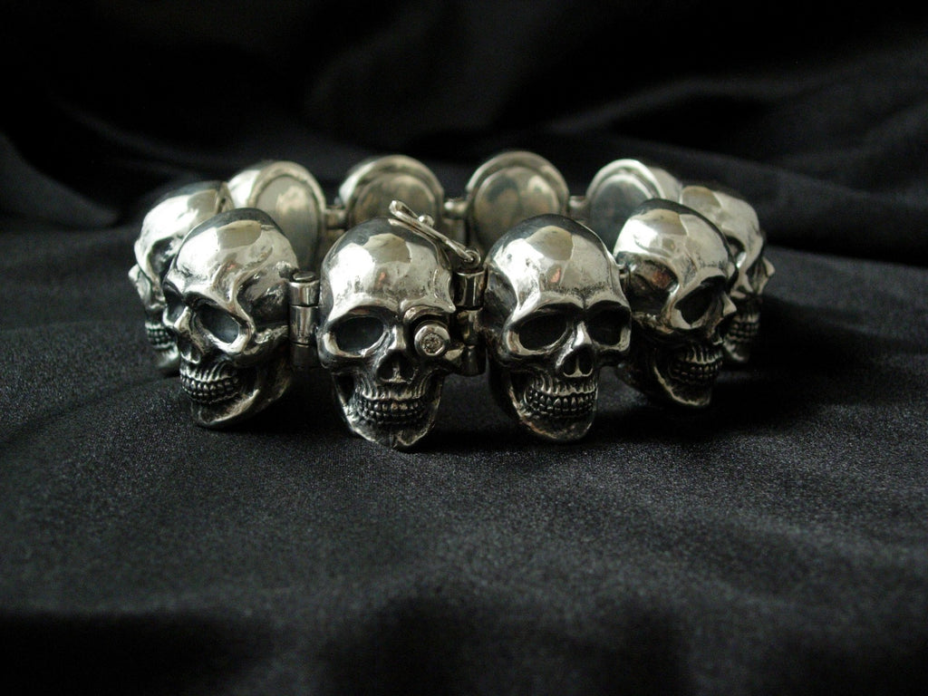  STERLING SILVER SKULL BRACELET MASSIVE MENS BRACELETS.925,HANDMADE