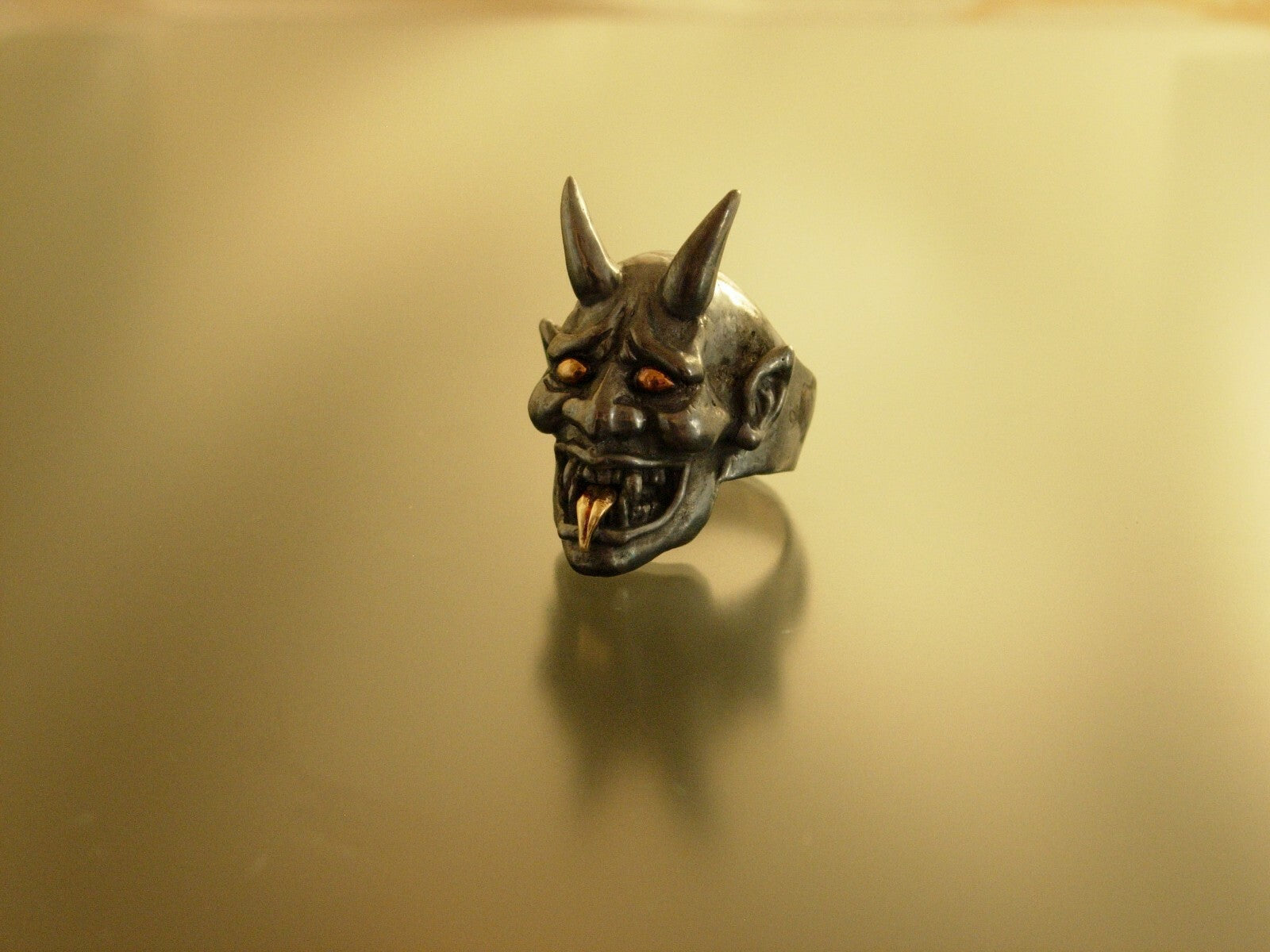 BLACK DEVIL RING 925  Handmade ONI RING 14K STERLING SILVER DEVIL MASONIC RING