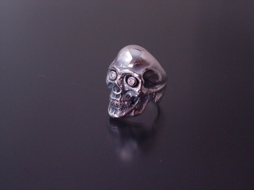 GIANT SKULL RING WITH DIAMOND EYES &TEETH SKULL RING MASONIC  925 ANATOMICAL
