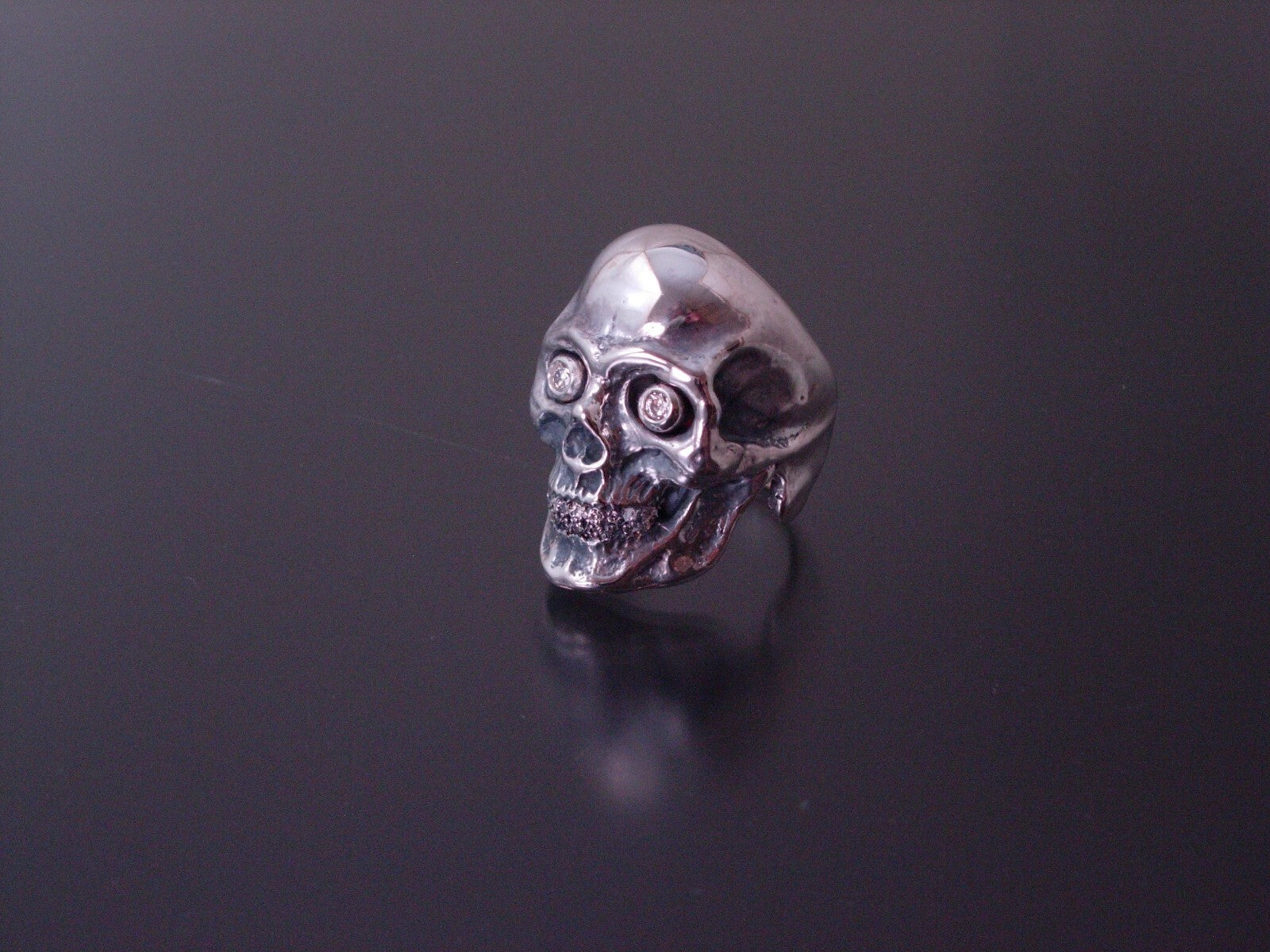 GIANT SKULL RING WITH DIAMOND EYES &TEETH SKULL RING MASONIC  925 ANATOMICAL