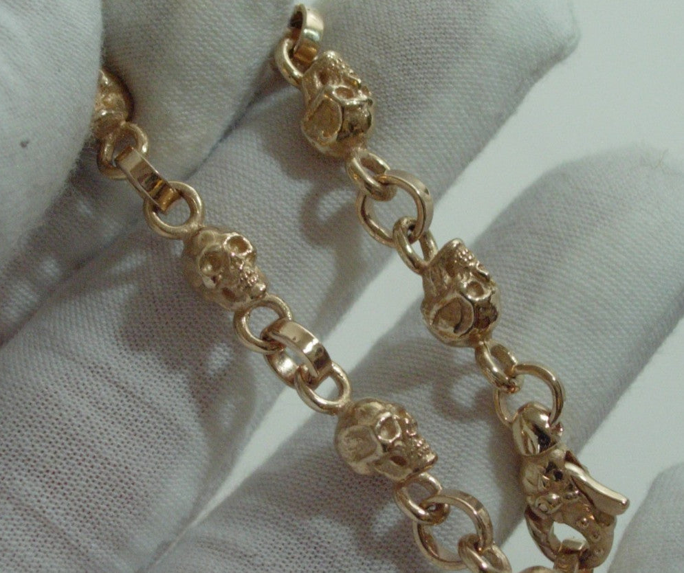 10k GOLD SKULL BRACELET  SOLID 10K GOLD 9 INCH 30 GRAMS .